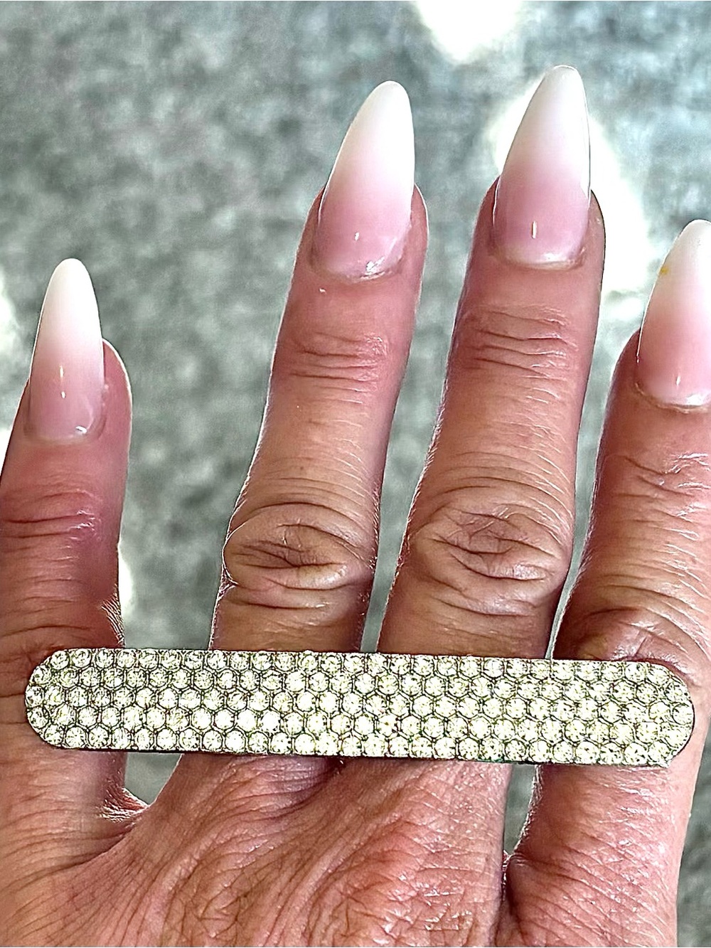 Rhinestone Bar Statement Ring in Clear Crystal